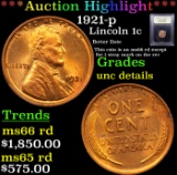 ***Auction Highlight*** 1921-p Lincoln Cent 1c Graded Unc Details By USCG (fc)