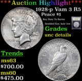 ***Auction Highlight*** 1928-p Vam 3 R5 Peace Dollar $1 Graded Unc Details By USCG (fc)