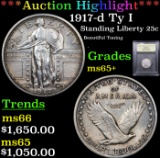 ***Auction Highlight*** 1917-d Ty I Standing Liberty Quarter 25c Graded GEM+ Unc By USCG (fc)