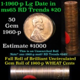 Uncirculated Lincoln 1c roll, 1960-p Large Date 50 pcs