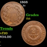 1868 Two Cent Piece 2c Grades f+