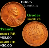 1916-p Lincoln Cent 1c Grades Select+ Unc RB