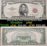 1953 $5 Red Seal United States Note Grades xf