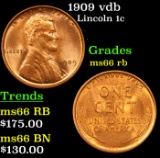 1909 vdb Lincoln Cent 1c Grades GEM+ Unc RB