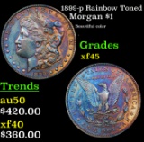 1899-p Rainbow Toned Morgan Dollar $1 Grades xf+