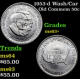 1953-d Wash/Car Old Commem Half Dollar 50c Grades Select+ Unc