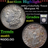 ***Auction Highlight*** 1889-p Colorfully Toned Morgan Dollar $1 Graded GEM Unc By USCG (fc)