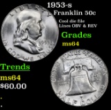 1953-s Franklin Half Dollar 50c Grades Choice Unc