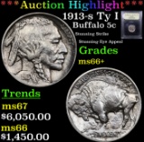 ***Auction Highlight*** 1913-s Ty I Buffalo Nickel 5c Graded GEM++ Unc By USCG (fc)