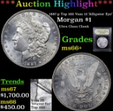 ***Auction Highlight*** 1887-p Top 100 Vam 12 'Alligator Eye' Morgan $1 Graded GEM++ Unc By USCG (fc