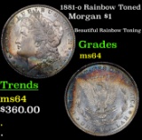 1881-o Rainbow Toned Morgan Dollar $1 Grades Choice Unc