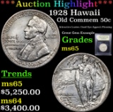 ***Auction Highlight*** 1928 Hawaii Old Commem Half Dollar 50c Graded GEM Unc By USCG (fc)
