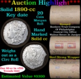 ***Auction Highlight*** Full solid Semi Key date 1890-cc Morgan silver dollar roll, 20 coins (fc)