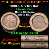 ***Auction Highlight*** Lincoln Wheat cent 1c orig roll, 1909-s end, VDB other end Grades (fc)