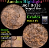 * Highlight Of Entire Auction* 1802 S-236 Draped Bust Large Cent 1c Graded Select Unc RB By USCG (fc