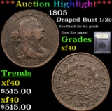 ***Auction Highlight*** 1805 Draped Bust Half Cent 1/2c Graded xf By USCG (fc)