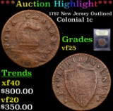 ***Auction Highlight*** 1787 New Jersey Outlined Colonial Cent 1c Graded vf+ By USCG (fc)