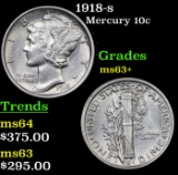 1918-s Mercury Dime 10c Grades Select+ Unc
