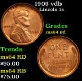 1909 vdb Lincoln Cent 1c Grades Choice Unc RD