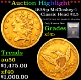 ***Auction Highlight*** 1838-p McCloskey-1 Classic Head Quarter Eagle Gold 2.5 Graded xf+ By USCG (f