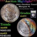 ***Auction Highlight*** 1882-s Rainbow Toned Morgan Dollar $1 Graded GEM+ Unc By USCG (fc)
