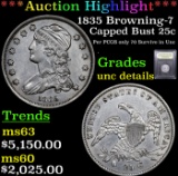 ***Auction Highlight*** 1835 Browning-7 Capped Bust Quarter 25c Graded Unc Details By USCG (fc)