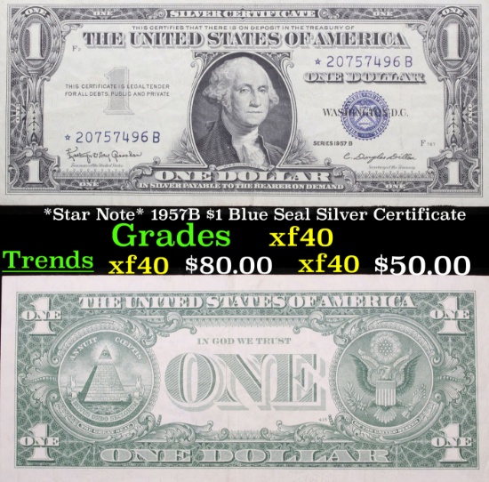 *Star Note* 1957B $1 Blue Seal Silver Certificate Grades xf