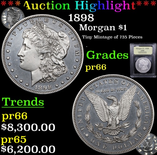 Proof ***Auction Highlight*** 1898 Morgan Dollar $1 Graded GEM+ Proof BY USCG (fc)