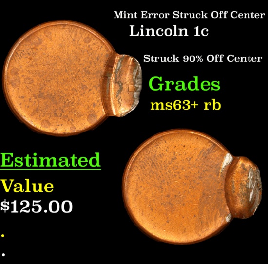 Mint Error Struck Off Center Lincoln Cent 1c Grades Select+ Unc RB