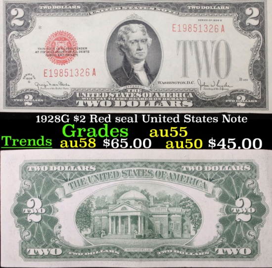 1928G $2 Red seal United States Note Grades Choice AU