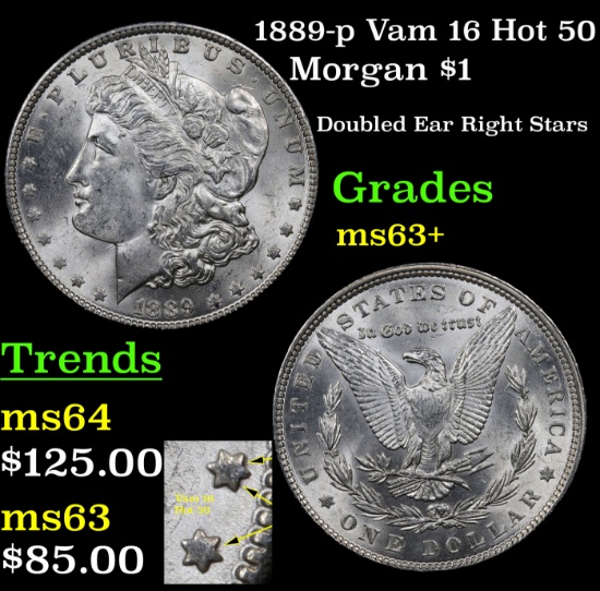 1889-p Vam 16 Hot 50 Morgan Dollar $1 Grades Select+ Unc
