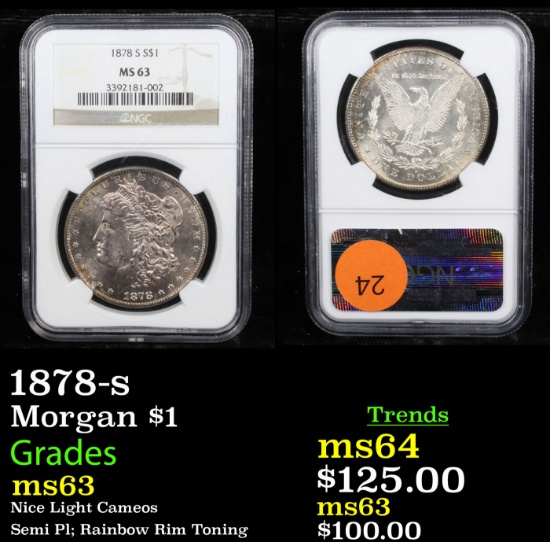 NGC 1878-s Morgan Dollar $1 Graded ms63 By NGC