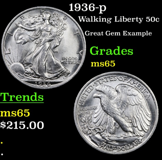 1936-p Walking Liberty Half Dollar 50c Grades GEM Unc