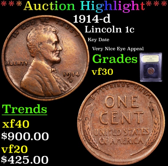 ***Auction Highlight*** 1914-d Lincoln Cent 1c Graded vf++ By USCG (fc)