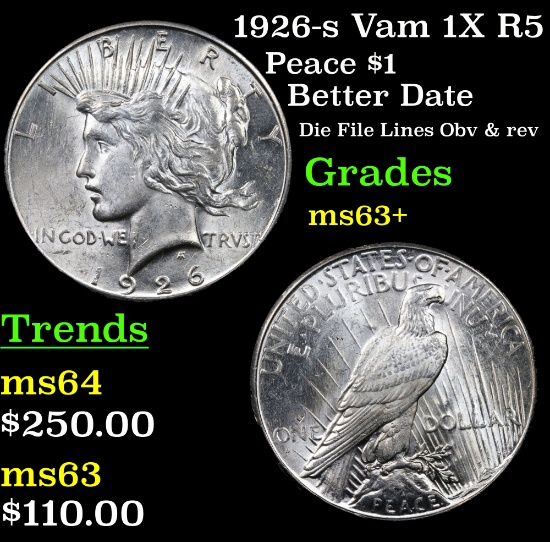 1926-s Vam 1X R5 Peace Dollar $1 Grades Select+ Unc