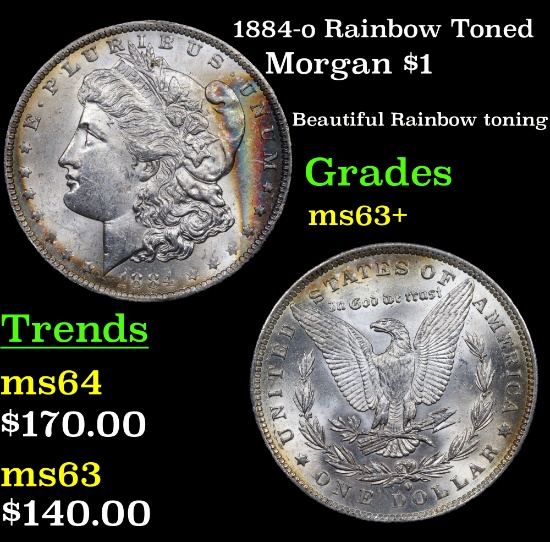 1884-o Rainbow Toned Morgan Dollar $1 Grades Select+ Unc