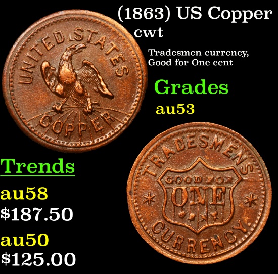 (1863) US Copper Civil War Token 1c Grades Select AU