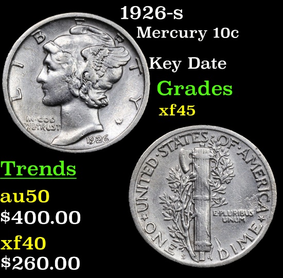 1926-s Mercury Dime 10c Grades xf+