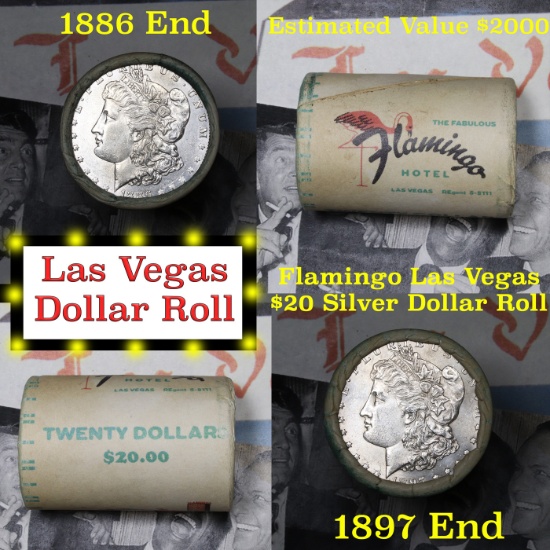 ***Auction Highlight*** Full Morgan/Peace Flamingo Hotel silver $1 roll $20, 1886 & 1897 ends (fc)