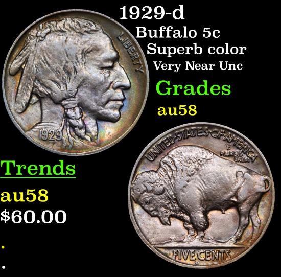 1929-d Buffalo Nickel 5c Grades Choice AU/BU Slider