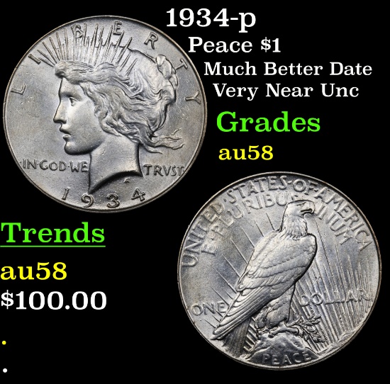 1934-p Peace Dollar $1 Grades Choice AU/BU Slider