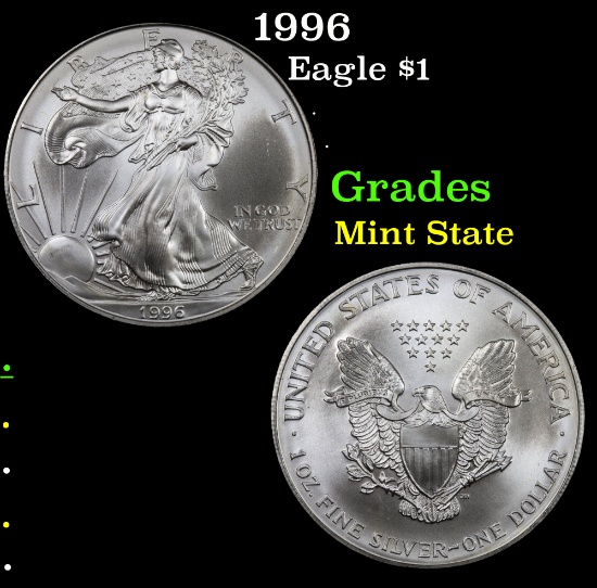 1996 Silver Eagle Dollar $1 Grades Mint State