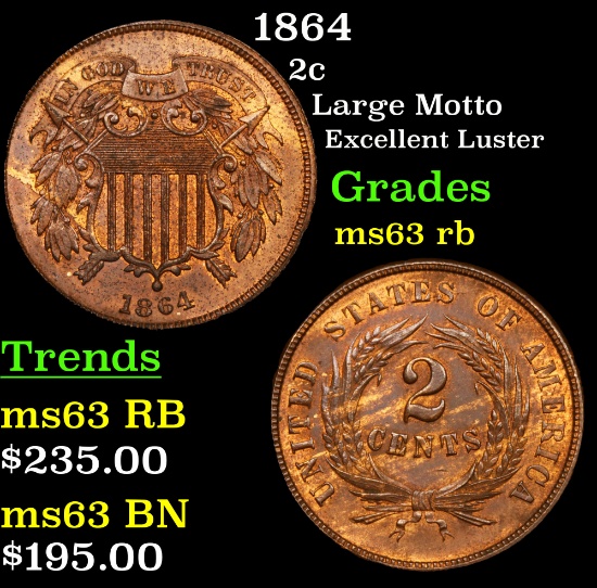 1864 Two Cent Piece 2c Grades Select Unc RB