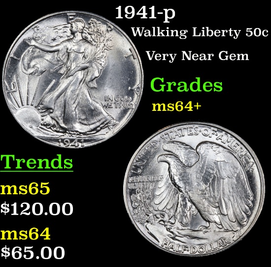1941-p Walking Liberty Half Dollar 50c Grades Choice+ Unc