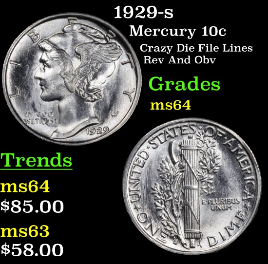 1929-s Mercury Dime 10c Grades Choice Unc