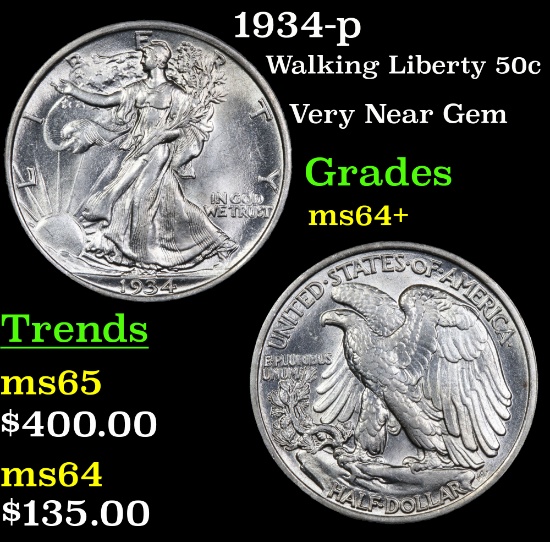 1934-p Walking Liberty Half Dollar 50c Grades Choice+ Unc