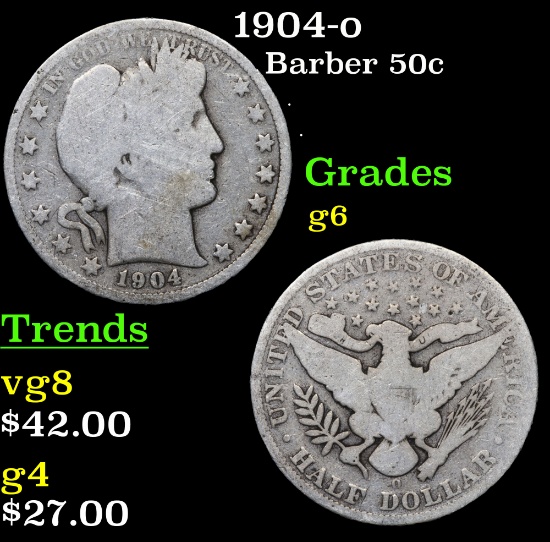 1904-o Barber Half Dollars 50c Grades g+