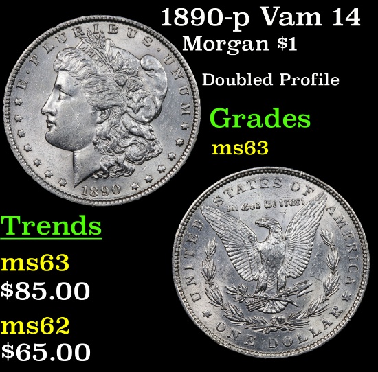 1890-p Vam 14 Morgan Dollar $1 Grades Select Unc
