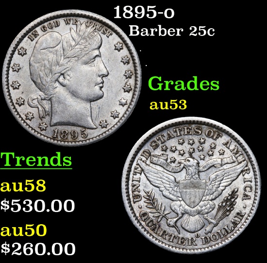1895-o Barber Quarter 25c Grades Select AU
