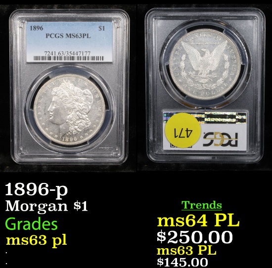 PCGS 1896-p Morgan Dollar $1 Graded ms63 pl By PCGS